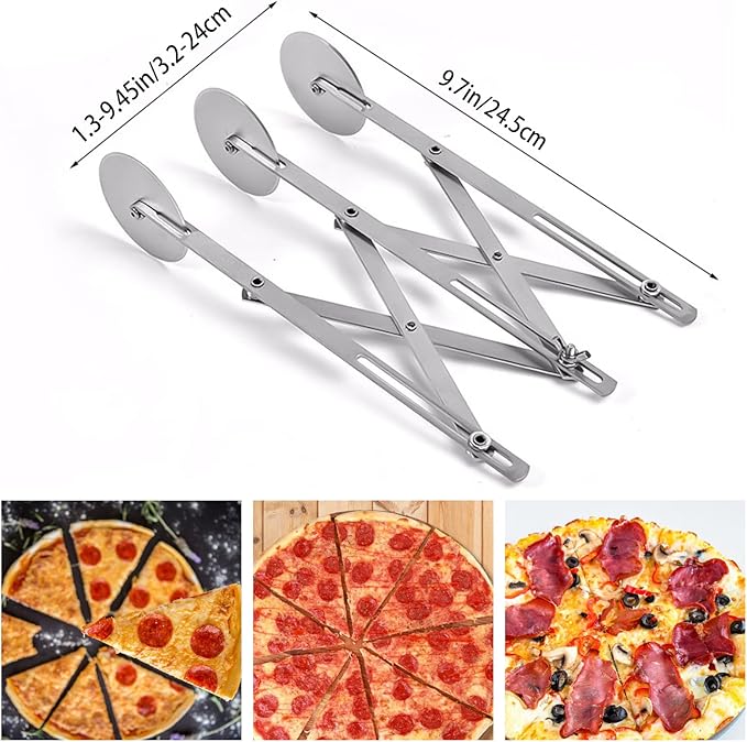 3-Wheel Pastry Cutter, Stainless Steel Pizza Cutter, Expandable Multi-Round Baking Roller, Cookie Dough Divider, Perfect for Pastries, Cookies, and Pizza