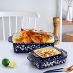 AVLA 3 Pack Ceramic Bakeware Set Porcelain Rectangular Baking Dish Lasagna Pans for Cooking Kitchen Casserole Dishes Cake Dinner 12 x 8.5 x 6 Inches of Baking Pans Banquet and Daily Use Cobalt Blue