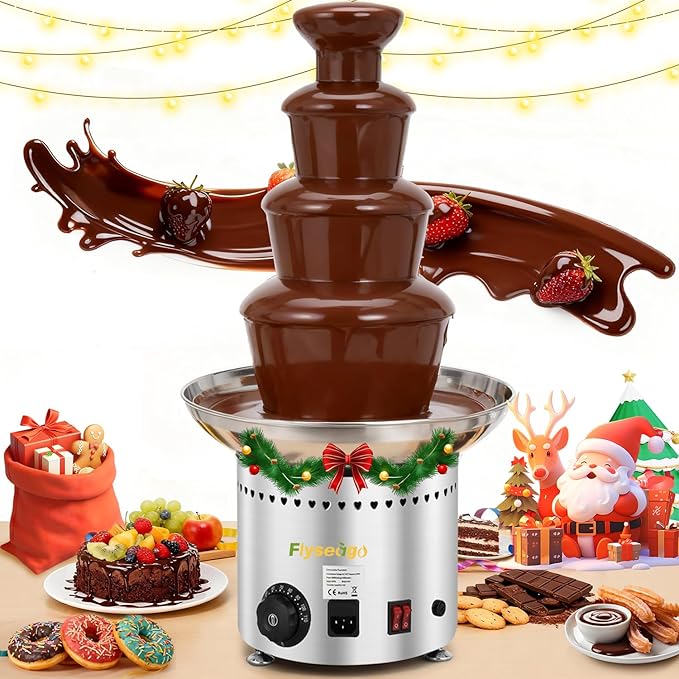 4-Tier Commercial Chocolate Fountain 11Lbs Large Chocolate Fondue Tower Stainless Steel Chocolate Melting Heating Machine for Nacho Cheese Liqueurs Party Wedding, Catering, Knob Control