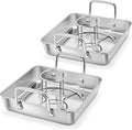 P&P CHEF Beer Can Chicken Holder with Roasting Pan Set, 9-inch Stainless Steel Square Baking Pan and Chicken Rack For Grilling, Heavy Duty & Dishwasher Safe, 4Pcs