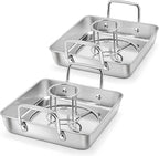 P&P CHEF Beer Can Chicken Holder with Roasting Pan Set, 9-inch Stainless Steel Square Baking Pan and Chicken Rack For Grilling, Heavy Duty & Dishwasher Safe, 4Pcs