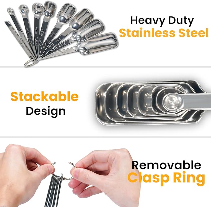 23 Pcs Stainless Steel Measuring Spoons Set with Leveler, Metal Round & Rectangular Spoons plus 5 Mini Teaspoons for Precise Cooking and Baking, Standard Sizes with Clear Engraved Markings