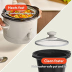 bella 1.5 Qt Slow Cooker with 3 Heat Manual Control, Ceramic Nonstick Coating, Dishwasher Safe Stoneware Pot and Tempered Glass Lid, Tangle Free Cord Wrap & Cool Touch Handles, Oatmilk