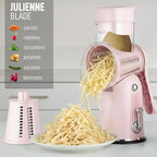 Zulay Kitchen Rotary Cheese Grater 5 Blade Cheese Shredder - Manual Hand Crank Cheese Grater With Reinforced Suction & 5 Interchangeable Drums - Easy to Use, Vegetable Chopper Round Mandoline Slicer