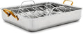 GreenPan Reserve 16" x 13" Tri-Ply Stainless Steel Roasting Pan with Roaster Rack, Multiclad Cookware, Induction Suitable, Gold Stainless Steel Handles, Dishwasher & Oven Safe, Silver