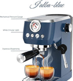 MAttinata Espresso Machine 20 Bar, Espresso Coffee Maker with Professional Milk Frother Steam Wand for Cappuccino & Latte, 49oz Removable Water Tank for Home, Blue