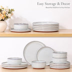 E-far Stoneware Dinnerware Sets for 8, 24 Pieces Reactive Glaze Plates and Bowls Sets, Elegant Dishes with Rustic Terracotta Clay Base, Dishwasher & Microwave Safe, Scratch Resistant, Glacier White
