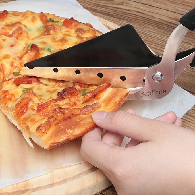 Asdirne Pizza Scissors, Pizza Cutter with Shovel, Food-Grade Sharp Stainless Steel Blade and Soft Grip Handle, Multifunctional Kitchen Scissors, 27cm, Black/Grey