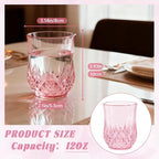 40 Pack Plastic Stemless Wine Glasses,12oz Unbreakable Vintage Elegant Drinking Glass Set,Reusable Fancy Cocktail Cups for Party, Wedding, and Bulk Events (40, 12oz-Pink)