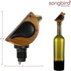 Songbird Specialties Wine Bottle Pourer, Fun Wine Pourer Spout Sings While It Pours, Airtight Wine Bottle Sealer, Acacia Wood with Black Wings