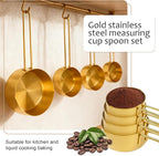 11 pcs Gold Measuring Cups and Spoons Set,Includes 4pcs Measuring Cups And 6pcs Magnetic Measuring Spoons & 1 Leveler,Stainless Steel is Ideal for Measuring Liquids And Dry Ingredients