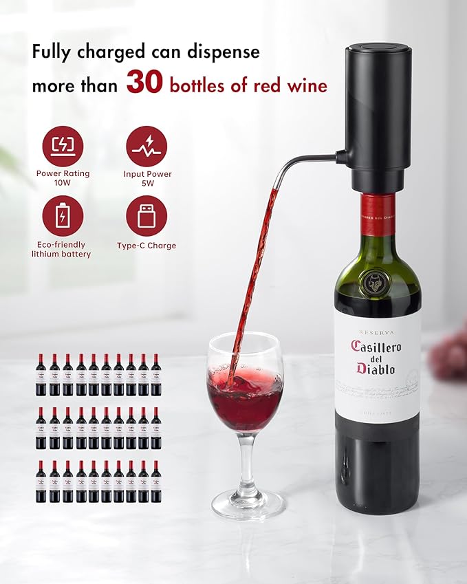 Electric Wine Decanter Aerator Dispenser: Automatic Whisky Bottle Dispenser - One Button Smart Drink Decanter with USB Rechargeable - Wine Air Aerator Pourer Spout for Lovers