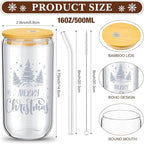 Umigy 8 Pack Christmas Glass Cups 16 oz Christmas Drinking Glasses Tumblers with Lids and Straws Drinkware Glassware Beer Can Shaped Iced Coffee Drinkware Mason Jar Cups for Xmas Gift Party Decor