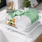 Kitsure Dish Drying Rack for Kitchen Counter, Stainless Steel Sink Organization and Storage Essentials with Cutlery Holder, Home and Appartment Decor, 12.7''W x 16.7''L, White
