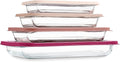 COOK WITH COLOR 8-Piece Deep Glass Baking Dish Set with Plastic Lids – Casserole and Food Storage Containers for Lasagna, Leftovers – Freezer-to-Oven, Microwave & Dishwasher Safe, Rose