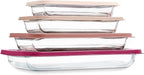 COOK WITH COLOR 8-Piece Deep Glass Baking Dish Set with Plastic Lids – Casserole and Food Storage Containers for Lasagna, Leftovers – Freezer-to-Oven, Microwave & Dishwasher Safe, Rose