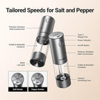 ThermoMaven Electric Salt and Pepper Grinder Set, 110ml Larger Rechargeable Automatic Salt and Pepper Mill Grinder with 6 Adjustable Coarseness, Electric Salt and Pepper Shakers, LED, White Sand