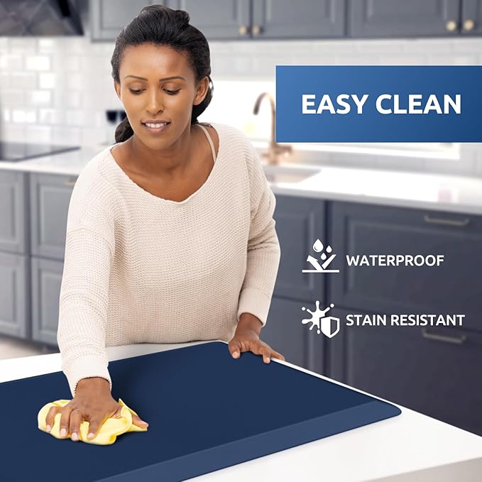 KitchenClouds Kitchen Mat Cushioned Anti Fatigue Kitchen Rug 17.3"x60" Water Resistant Non Slip Kitchen Rugs and Mats Standing Desk Mat Comfort Floor Mats for Kitchen House Sink Office (Blue)