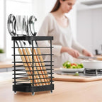 Utensil Holder, Stainless Steel Utensil Drying Rack for Kitchen Counter, Silverware Cutlery Flatware Holder Forks, Knives, Spoons, Chopsticks Organizer (Black)