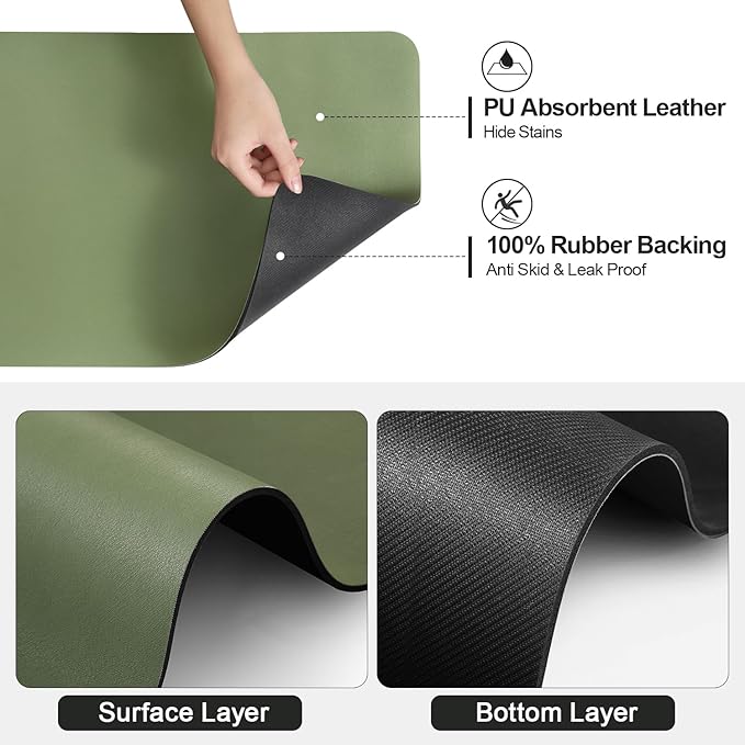 Ecotrim - Dish Drying Mat for Kitchen Counter | Coffee Bar Mat for Countertops | Heat Resistant Drainer Mat with Non-slip Rubber Backed | Hide Stain Kitchen Absorbent Draining Mat | Green 16"x20"