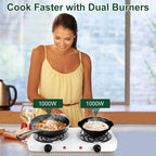 Double Burner Cooktop, 2000W Portable Electric Stove, 5 Level Temperature Control, Easy to Clean, Power Indicator Lights, Coil Hot Plate for Home Dorm Camping Cooking