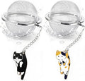 Cat Tea Infuser, 2 Pcs Cute Tea Diffuser Stainless Steel Mesh Loose Leaf Tea Infusers Tea Ball Strainers with Cat Pendants (Black&Orange Cats)