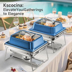 KScocina Chafing Dishes for Buffet, 4 Pack 5QT Square Stainless Steel Chafing Dish Set, Complete Buffet Warmer for Home Parties, Christmas & Catering Events (Blue)