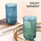 JOVGANK Blue Vintage Glassware Set of 6-17Oz Blue Water Drinking Glass, Art Deco Ripple Highball Glass, Whiskey Cocktail Glasses, for Bar Ice Coffee Juice, Housewarming Gifts and Mother's Day Gift