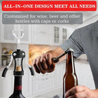 KORCCI Wine Opener, Heavy-Duty Zinc Alloy Wing Corkscrew, Premium Beer Bottle Opener, Multifunctional Wine Accessories with Ergonomic Handle and Sharp Screw, for Kitchen, Bar, Restaurant (BLACK)