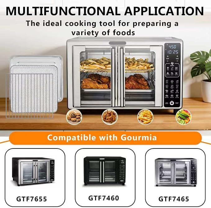 Toaster Oven Replacement Parts - 3 IN 1 Tray Basket Rack Kit Compatible with Gourmia GTF7655 GTF7460 GTF7465 Digital Air Fryer Toaster Oven | French Door 1700W 24L 17 Cooking Presets