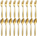 Unokit 24-Piece Spoons and Forks Set Silverware Set - Forks and Spoons Stainless Steel Silverware for Home, Kitchen and Restaurant, 12-Fork and 12-Spoon, Mirror Polished & Dishwasher Safe, Gold