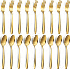 Unokit 24-Piece Spoons and Forks Set Silverware Set - Forks and Spoons Stainless Steel Silverware for Home, Kitchen and Restaurant, 12-Fork and 12-Spoon, Mirror Polished & Dishwasher Safe, Gold