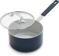 GreenPan x Bobby Flay 2.5QT Nonstick Saucepan with Glass Lid, PFAS-Free Diamond Ceramic, Induction Suitable, Stay-Cool Silicone Handle, Easy Clean Dishwasher & Oven Safe, Chef Pan, Oxford Blue
