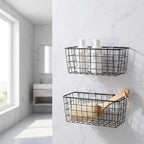 2 Set Adhesive Hanging Wall Basket Inside Cabinet Door Organizer,Wall Storage Basket-No Drilling Adhesive wall Basket for Cupboard Door,Space-Saving Small Hanging Baskets for Wall Mount Storage,Black