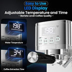 Espresso Machine 20 Bar Temperature Time LED Display Espresso Maker with Stepless Adjustable Automatic Milk Frother for Cappuccino Latte Americano Stainless Steel Coffee Machine with ESE Pod Filter