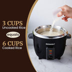 Elite Gourmet ERC006SS 6-Cup Electric Rice Cooker with Stainless Steel Inner Pot, Makes Soups, Stews, Porridges, Grains and Cereals, 6 cup (3 cups uncooked), Black
