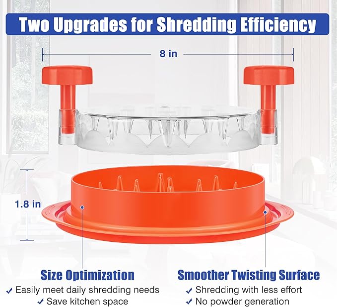 Chicken Shredder Tool Twist: 2026 Pro Food-Grade Visible Meat Shredder with Strong Anti-Slip Base, Ergonomic Handle, Chicken Breast Shredder, Suitable for Pork Beef Chicken (Orange)