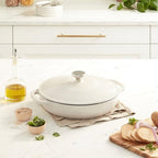 Lodge 3.6 Quart Enameled Cast Iron Round Casserole With Lid– Dual Handles – Oven Safe up to 500° F or on Stovetop - Use to Marinate, Cook, Bake, Refrigerate and Serve – Oyster White