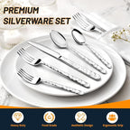 NICE KITCHEN 60 Piece Silverware Set for 12, Food-Grade Stainless Steel Utensils Set,Wave Style Design & Mirror Polished - Dishwasher Safe