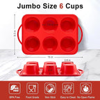 Puyeipt 2 Pack Jumbo Muffin Pans with Metal Frame, 6 Cup Large Cupcake Molds with Handles, Silicone Egg Bite Baking Trays, BPA Free & Non-Stick