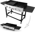 Royal Gourmet GD401 Portable Propane Gas Grill and Griddle Combo with Side Table | 4-Burner, Folding Legs,Versatile, Outdoor | Black 66 Inch