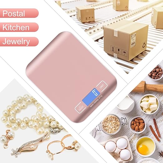 Digital Shipping Scale,Stainless Steel Panel, Accurate Portable Postal Scale for Packages, Small Business,Kitchen, Food, Handmade, Liquids, and Boutique (Rose Gold Rechargeable(10kg/1g))