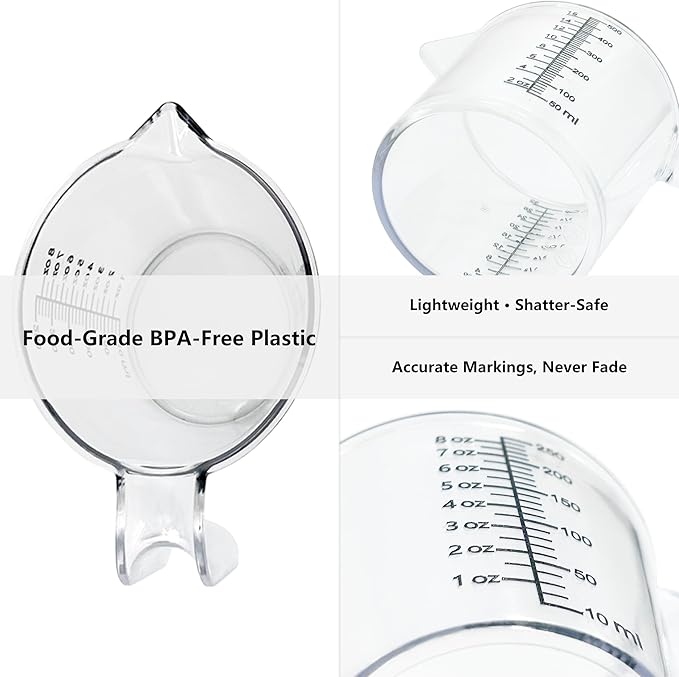 16 oz (2 Cup) Liquid Measuring Cup, Food-Grade Plastic Measuring Cup with Laser-Etched Markings, Clear Single Measuring Cup