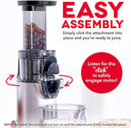 DASH Deluxe Compact Masticating Slow Juicer, Easy to Clean Cold Press Juicer with Brush, Pulp Measuring Cup, Frozen Attachment and Juice Recipe Guide - Graphite
