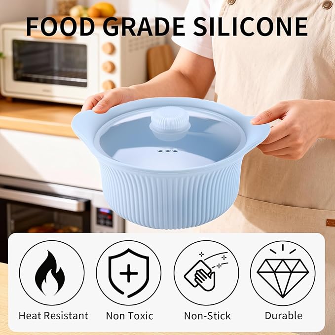 Microwave Vegetable Steamer, Silicone Microwave Cooker Basket for Broccoli, Rice, Eggs & Baby Food, Double Layer Design, Healthy Low Carb Cooking, Dishwasher Safe