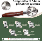 54mm Bottomless Portafilter for Breville Barista Express/Pro/Touch/Bambino18-21g Precision Basket, Stainless Steel 304 Filter Basket, Naked Portafilter for Espresso Extraction(Rosewood)