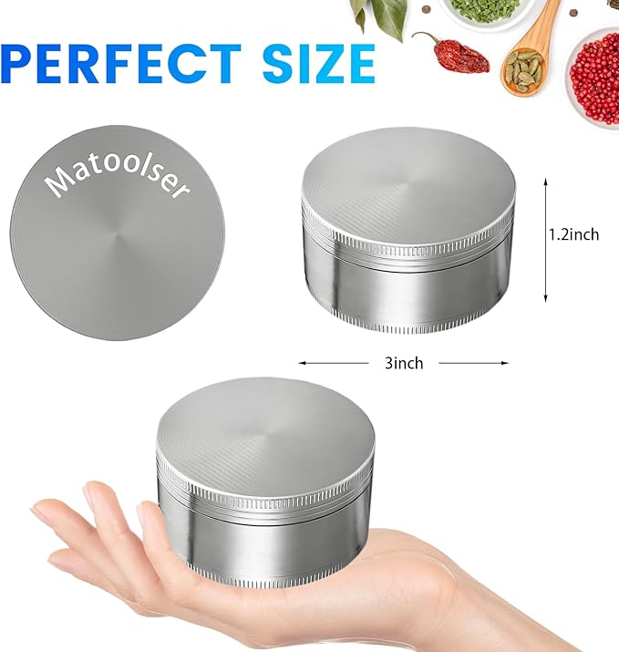 Matoolser 3 Inch Spice Grinder Mills for Kitchen (Silver)