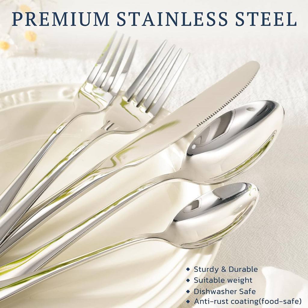 Astercook 24 Piece Stainless Steel Silverware Set for 4 – Flatware Set with Steak Knives