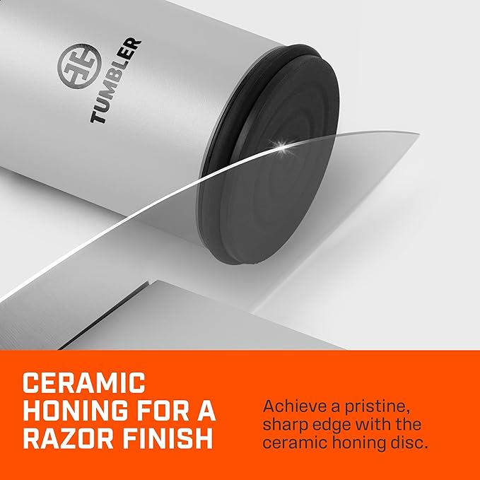 TUMBLER Pro Rolling Knife Sharpener™ - Knife Sharpening Made Easy - Ultimate Gift for Father's Day - Kit with Removable Disc System - 4-Layer Diamond Sharpening Disc & EdgeBoost Ceramic Disc (Grey)