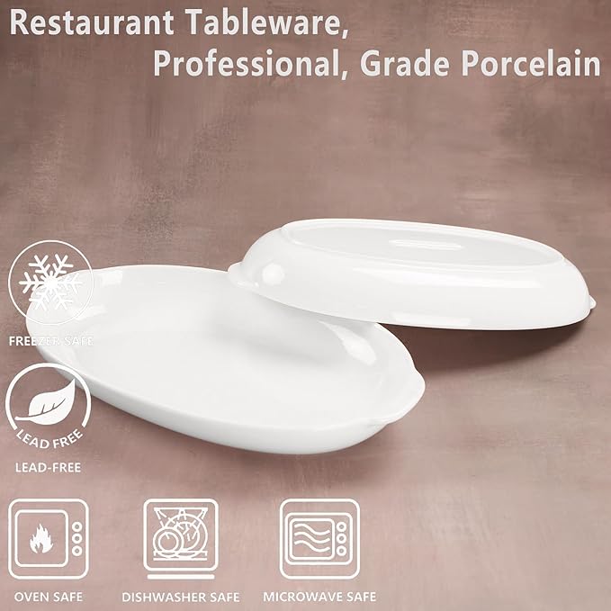 9.5 x 6 Inch Oval Au Gratin Baking Dishes, Set of 2, Porcelain Baking pan Oven Safe, Roasting Lasagna Pans, for Casserole Dish, Pie Plate, Baking, scalloped, potatoes, shepherds pie